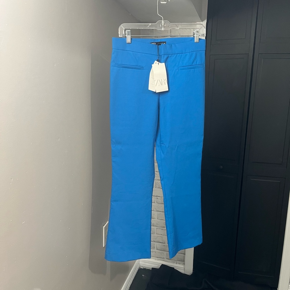 Zara Brand New w Tags (NWT) Dopamine Color Bright Blue Work Pants (L)